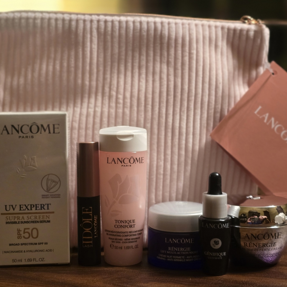 Lancome Skincare Set with Pink Bag